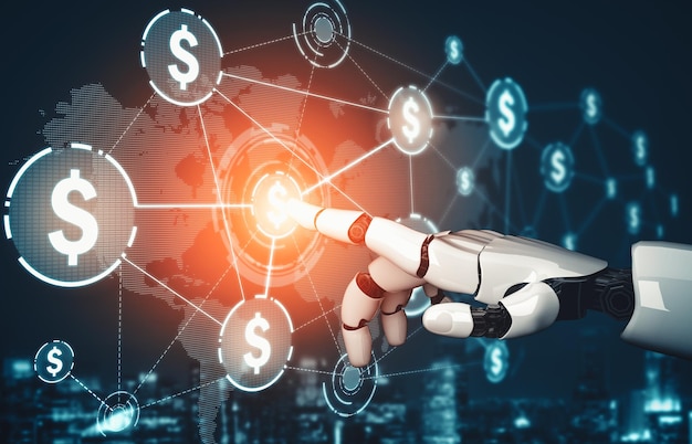 Xai futuristic ai thinking of droid robot artificial intelligence concept