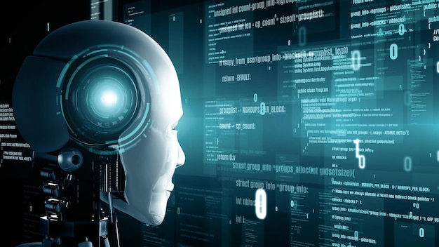 XAI Futuristic robot artificial intelligence huminoid AI programming coding