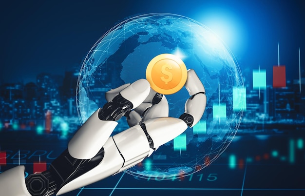 Xai futuristico ai che pensa al concetto di intelligenza artificiale del robot droide