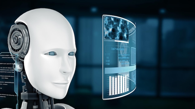 Xai robot futuristico intelligenza artificiale cgi analisi e programmazione di big data