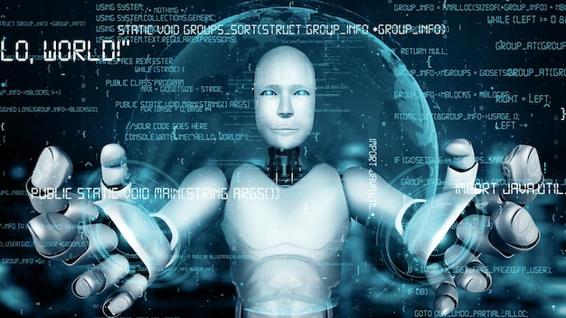 Xai robot futuristico intelligenza artificiale umanoide ai programmazione codifica