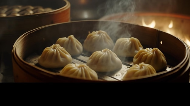 Xiaolongbao con vapore fotografia di cibo reale bene Ai generato arte 01