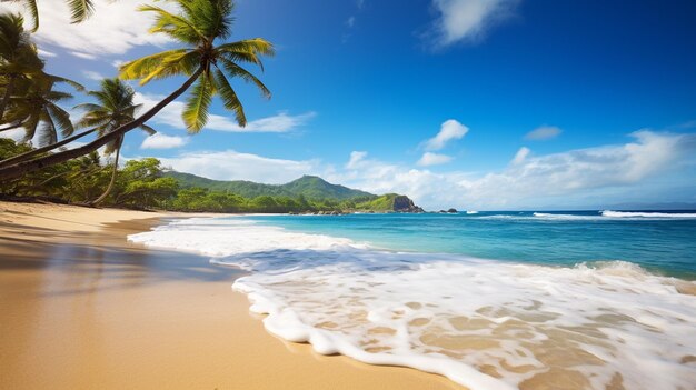 xUn'immagine incantevole di una spiaggia tranquilla con sabbie dorate e acque cristalline