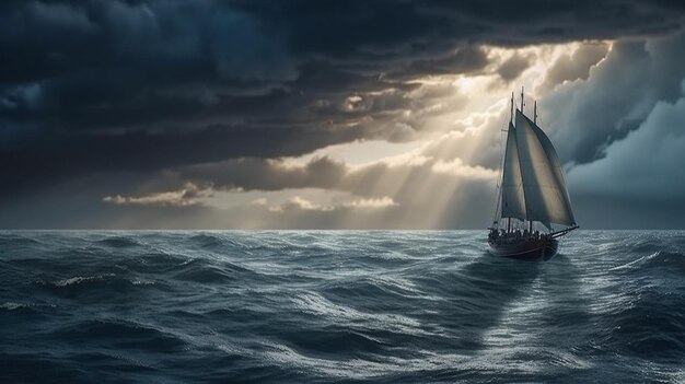 Yacht a vela in mare tempestosogenerativo ai