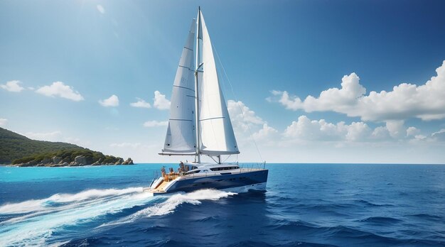 Yacht a vela sull'acqua blu velocità e avventura