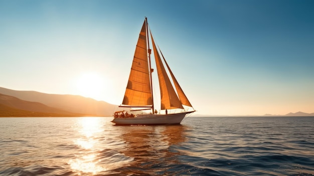 Yacht che naviga sul mare con vista sul tramonto