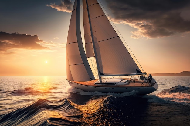 Yacht che naviga verso il tramonto Generazione AI