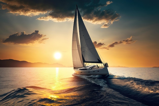 Yacht che naviga verso il tramonto Generazione AI