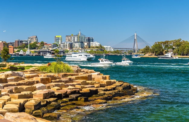 Yacht nel porto di Sydney come si vede dal Barangaroo Reserve Park