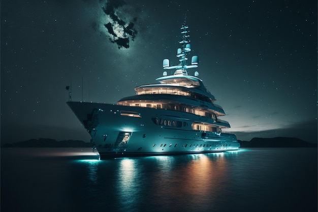 Yacht sul mare di notte grandangolare
