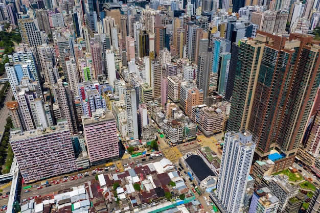 Yau Ma Tei, Hong Kong 10 settembre 2019: Veduta aerea della città di Hong Kong