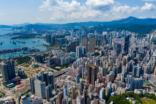 Yau Ma Tei, Hong Kong 10 settembre 2019: Vista dall'alto della città di Hong Kong