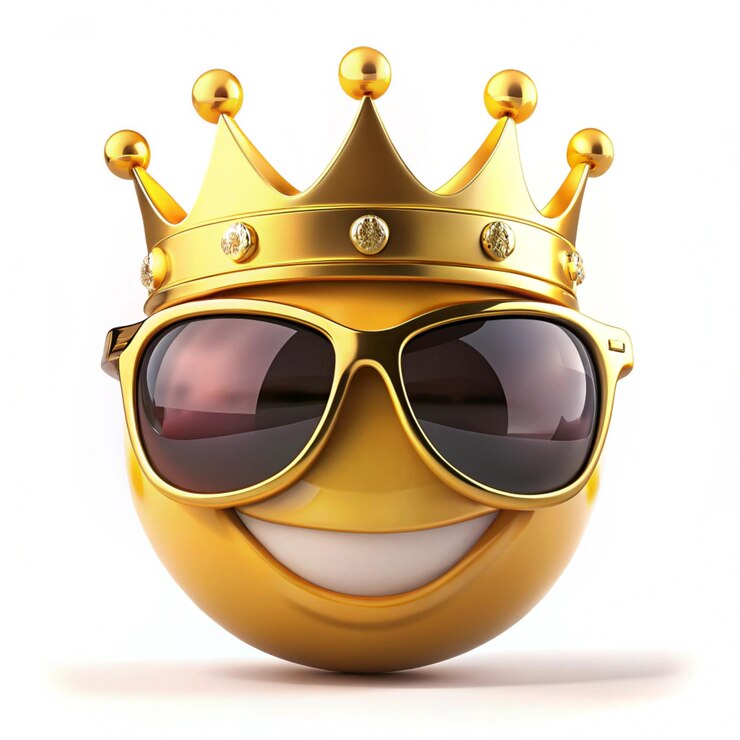 Yellow 3D Emoji With Sun Glasses and Crown