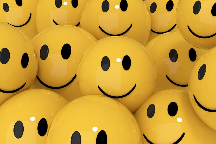 Photo yellow smileys in social media concept 3d rendering