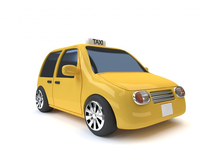 yellow taxi mini-eco car style white  3d rendering cartoon style