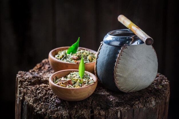 Yerba mate saporita con bombilla e zucca