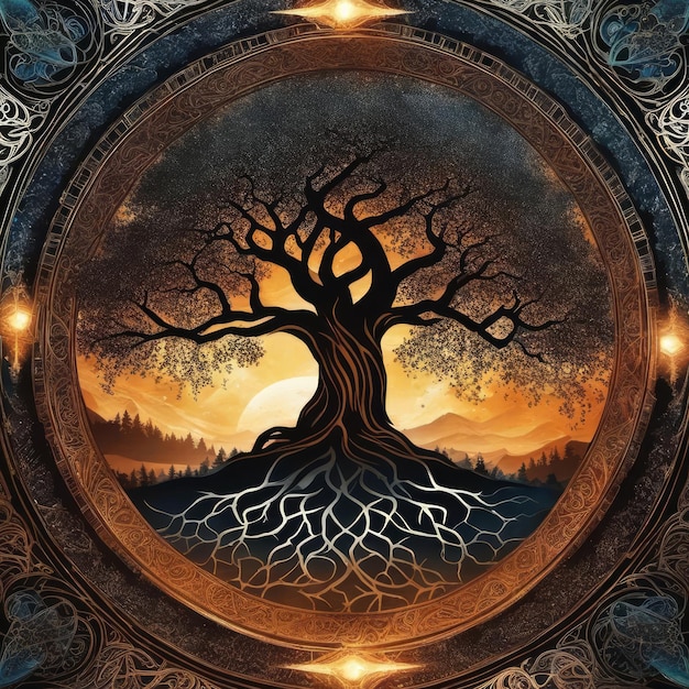 Yggdrasil l'illustrazione dell'albero del mondo