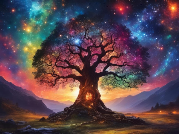 Yggdrasil l'illustrazione dell'albero del mondo