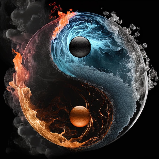 Yin e Yang fatti di fuoco e acqua. Simbolo di armonia