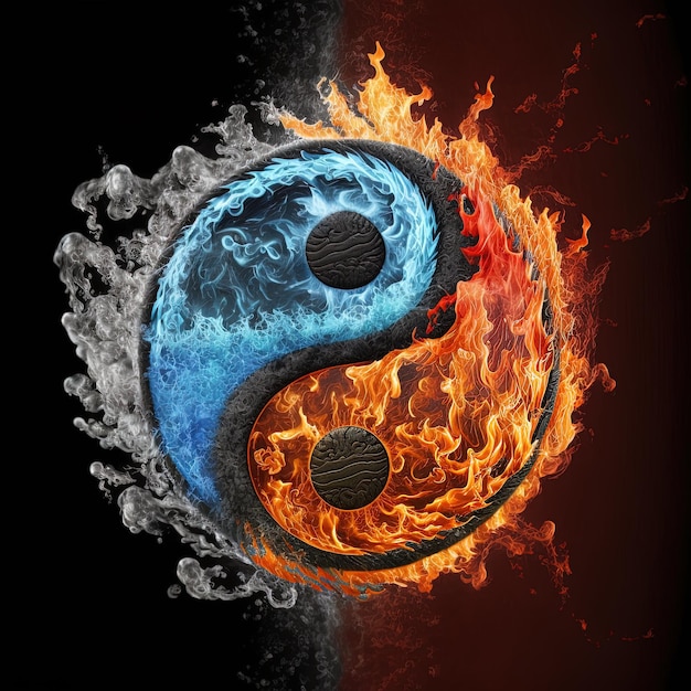 Yin e Yang fatti di fuoco e acqua. Simbolo di armonia
