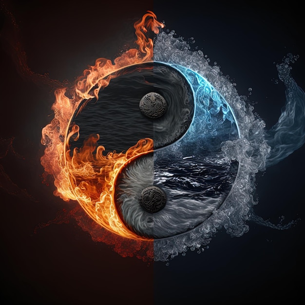 Yin e Yang fatti di fuoco e acqua. Simbolo di armonia