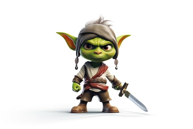 Yoda Star Wars Personaggio animato Immagine 3D di Goku come Jedi con una spada