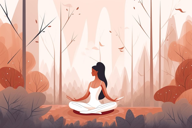 yoga della donna all'aperto sull'illustrazione isolata prato