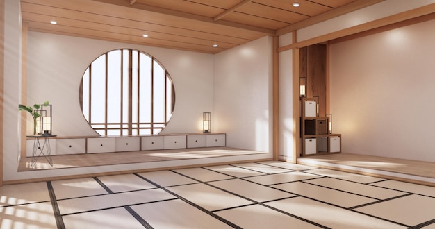 Yoga interior designpulizia camera minimalista in stile giapponese rendering 3D
