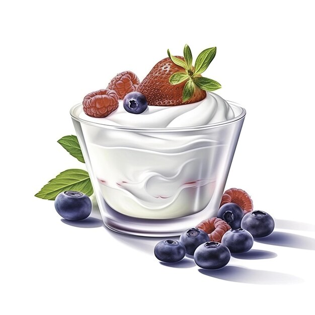 yogurt con bacche su uno sfondo bianco