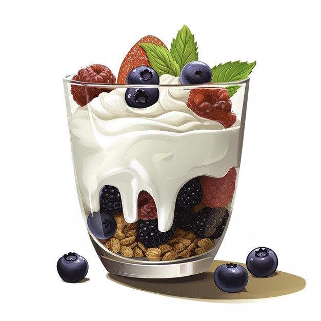 yogurt con bacche su uno sfondo bianco