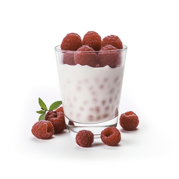 yogurt con bacche su uno sfondo bianco