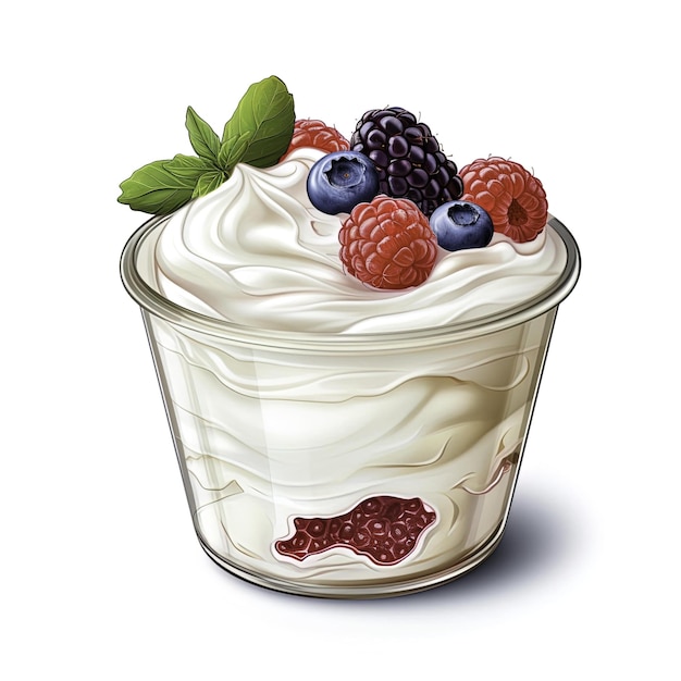 yogurt con bacche su uno sfondo bianco