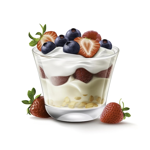 yogurt con bacche su uno sfondo bianco