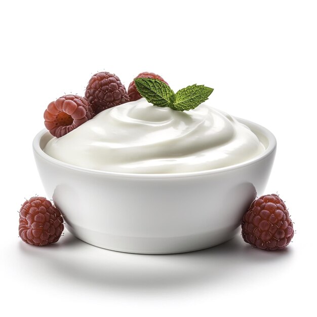 yogurt con bacche su uno sfondo bianco