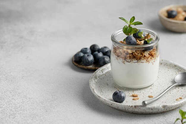 yogurt con mirtilli e muesli