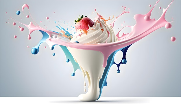 Yogurt e yogurt sano con spruzzi di latte generativo ai