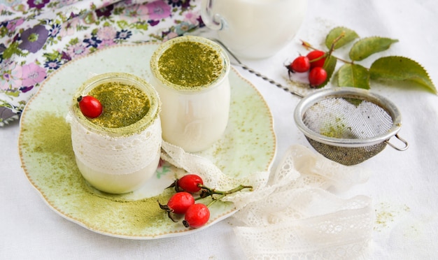 yogurt fatto in casa con tè matcha