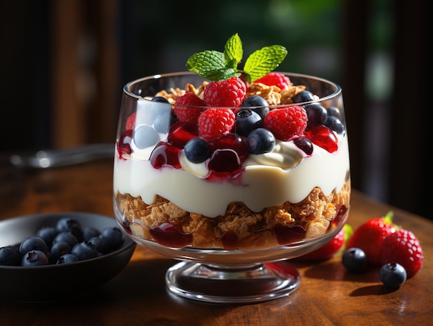 yogurt fresco con frutti di bosco AI generativa