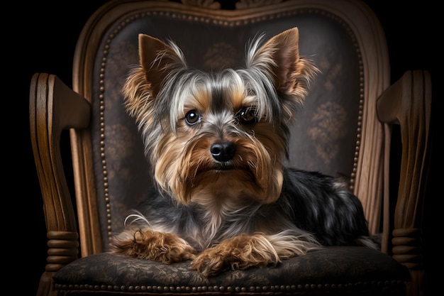 Yorkshire terrier cane seduto sulla sedia