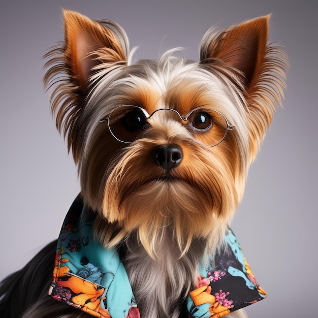 Yorkshire terrier con gli occhiali da sole