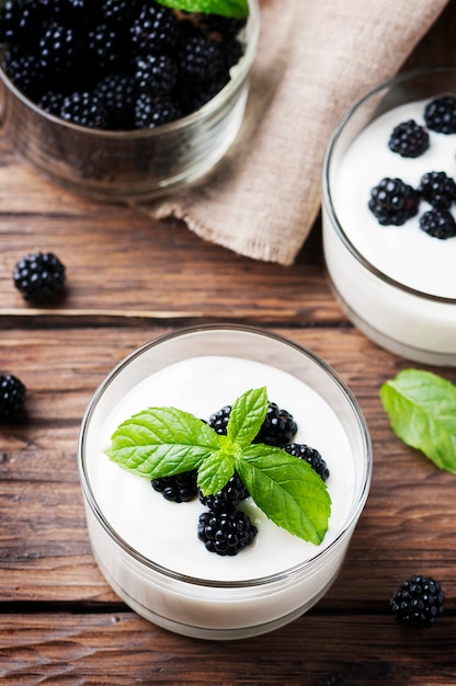 Yougurt naturale fatto in casa con frutti di bosco e menta
