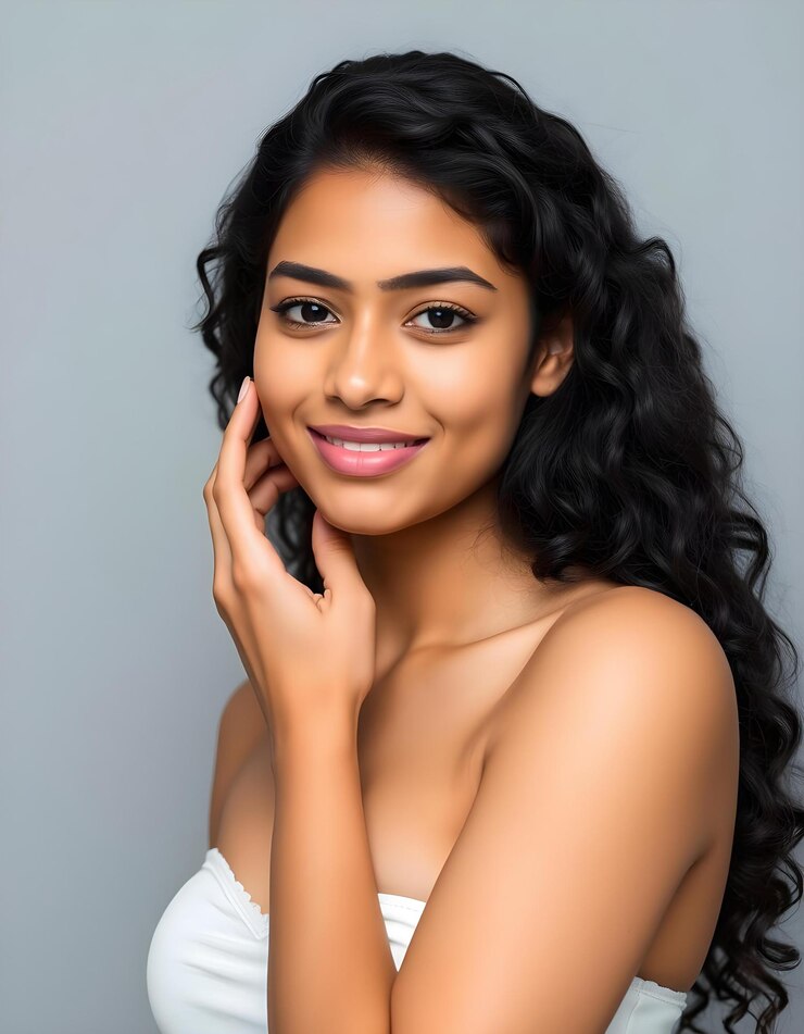 Young Asian Woman with Flawless Skin Posing in Minimalist Setting