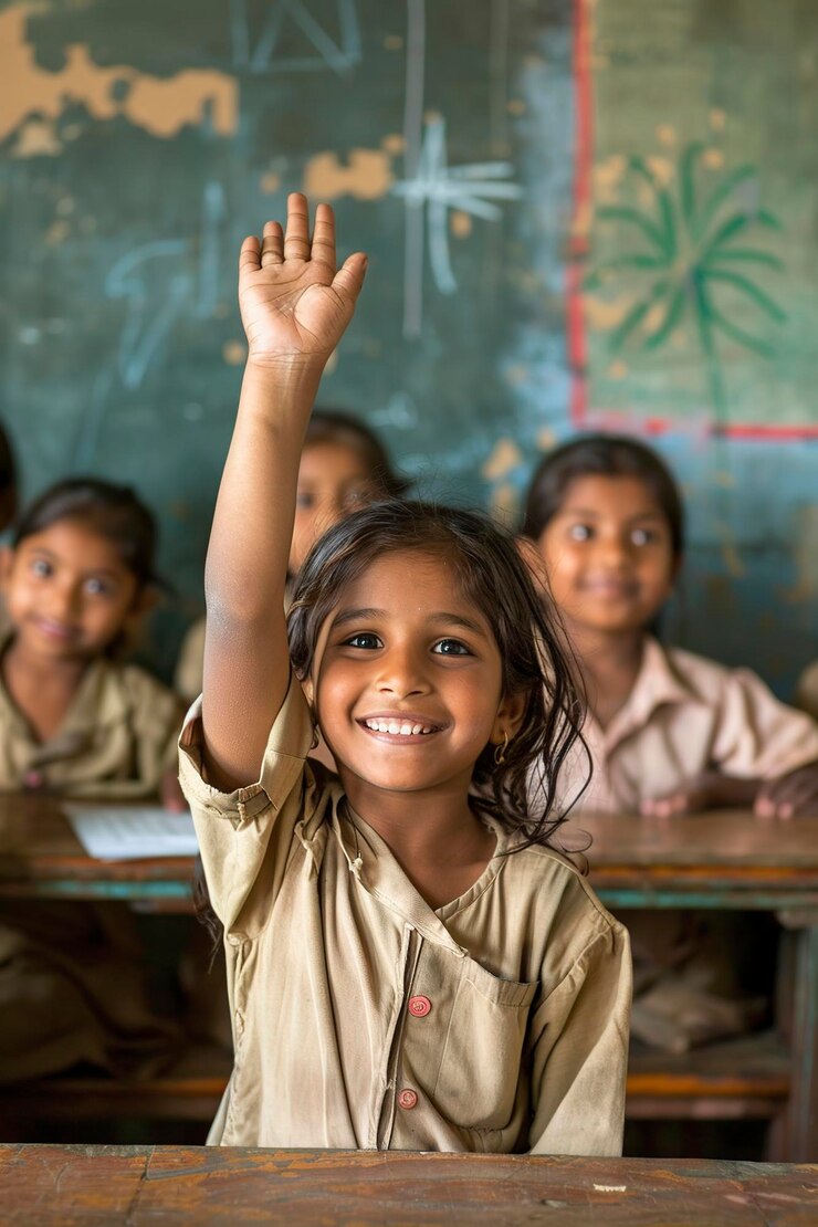 Young Girl Raising Hand in Classroom