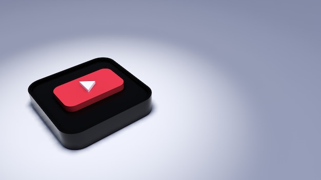 Youtube logo 3d rendering da vicino. modello di promozione del canale YouTube.