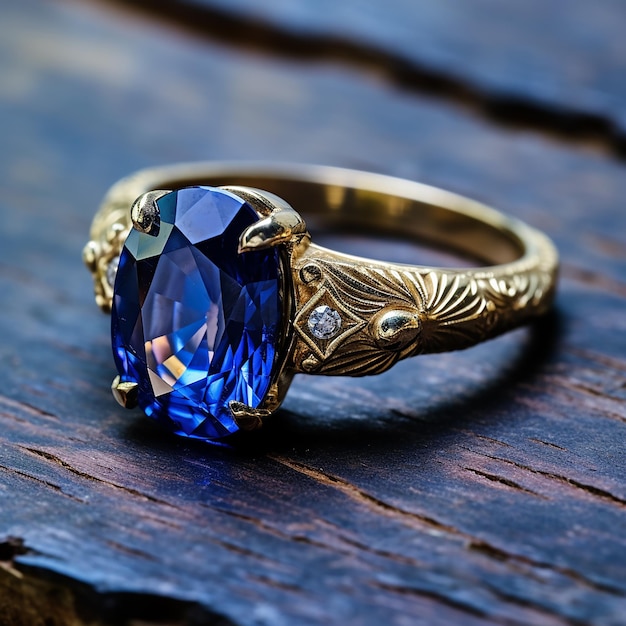 Zaffiro blu d'epoca con anello d'oro