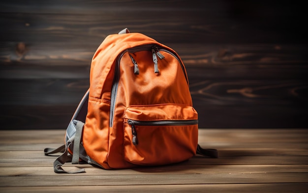 Zaino da scuola su fondo in legno AI Generativo AI