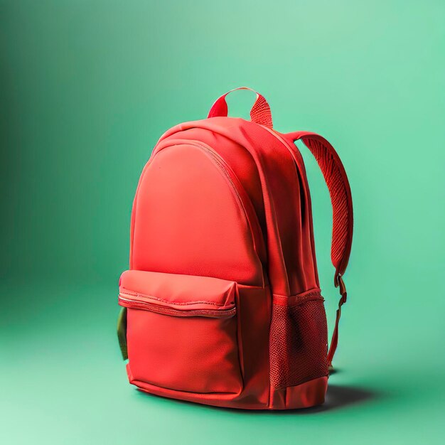 Zaino rosso Borsa da scuola su sfondo verde