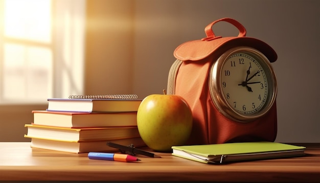 Zaino scuola con materiale scolastico sfondo