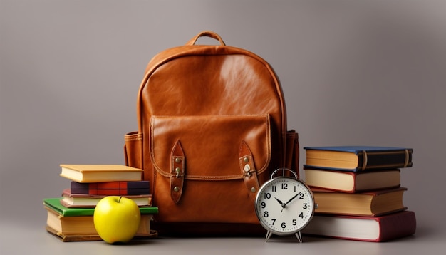 Zaino scuola con materiale scolastico sfondo