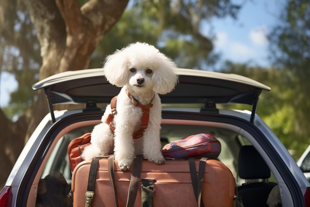 Zampe e pacchi White Poodle39s Compagno di viaggio generativo di Ai